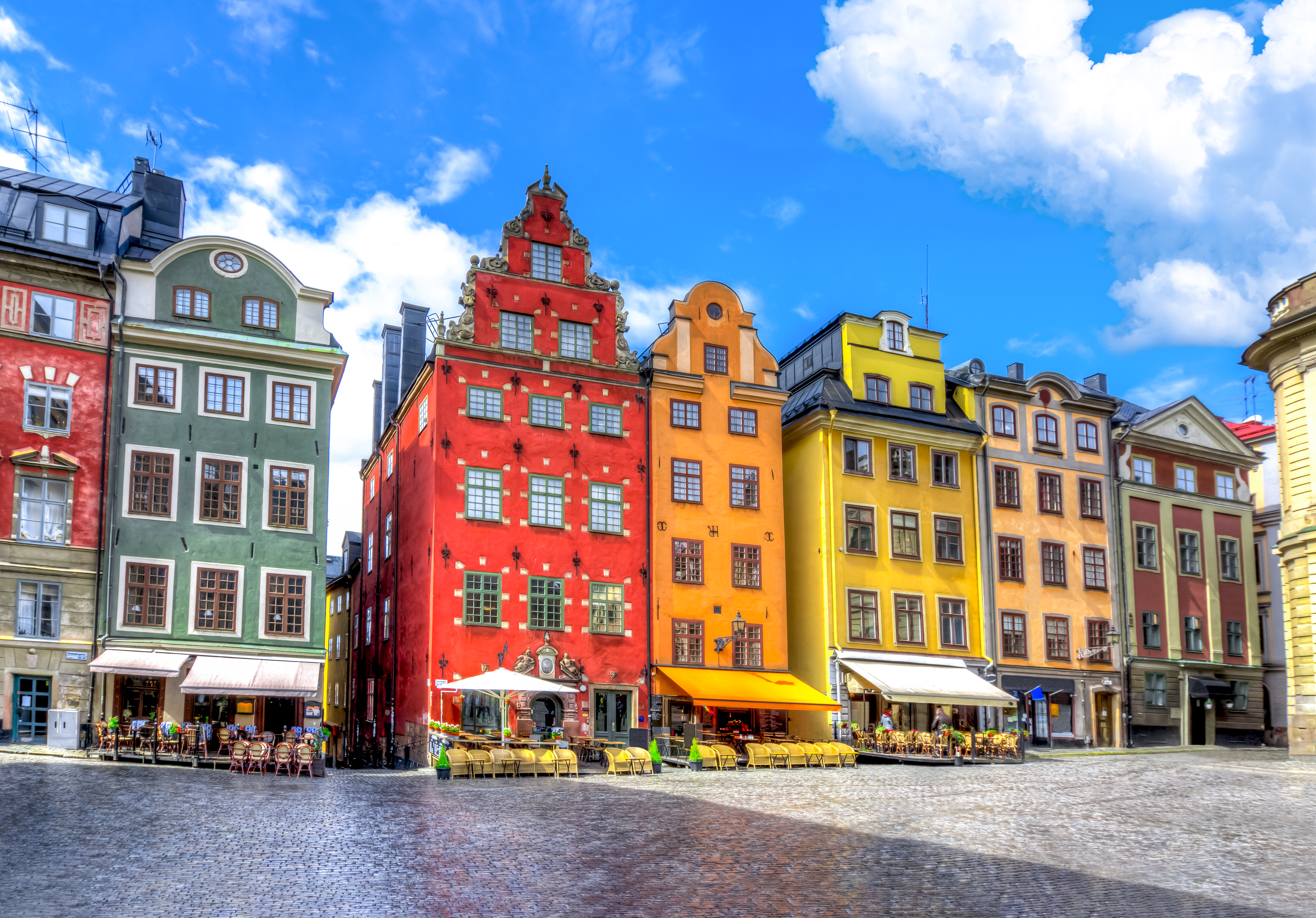Colourful old town houses on Stortorget square in Gamla Stan, Stockholm